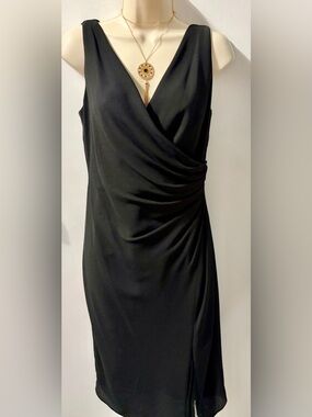Jones Wear Black Sleeveless Draped Sheath Dress